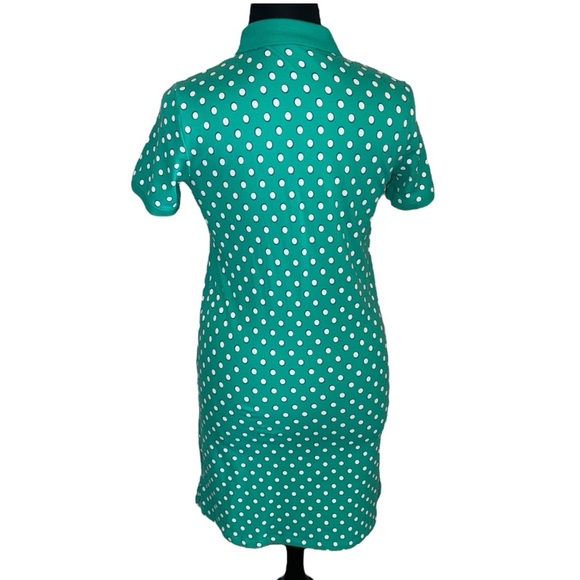 LANDS END Polka Dot Collared Polo Dress - Green/White Medium - Picture 4 of 11